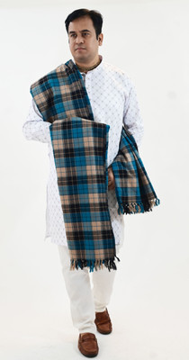 Vrinde Wool Checkered Men Shawl(Blue)