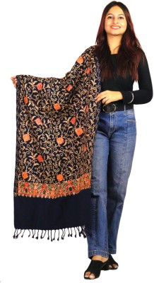 darshan lal and sons Acrylic Embroidered Women Shawl(Black)