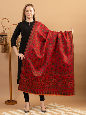 EVODAZE Wool Floral Print Women Shawl(Red)