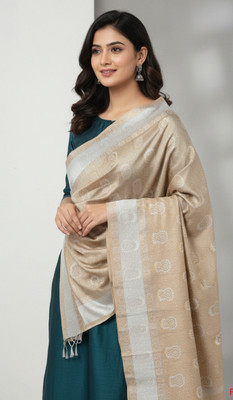 AIT Poly Wool, Wool Self Design Women Shawl(Gold)