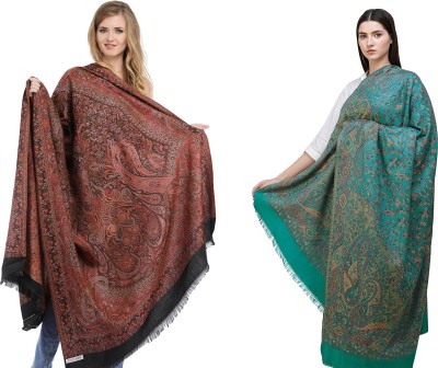 Royal-E-Kashmir Pashmina Printed Women Shawl(Black, Green)