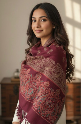 Fashionpoint Wool Solid Women Shawl(Maroon, Multicolor)