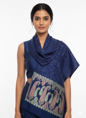 Kti Viscose, Acrylic Printed Women Shawl(Blue)