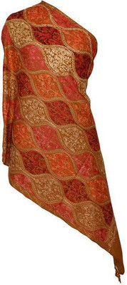 CHOUDHARYRETAILS Polyester Wool Blend Embroidered Women Shawl(Gold)
