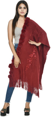 manra Wool Solid Women Shawl(Maroon)