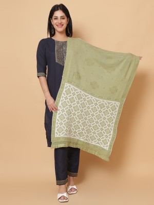 vesture Wool Floral Print Women Shawl(Light Green, Multicolor)