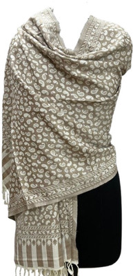 SILVER CRESCENT Polyester Wool Blend Paisley Women Shawl(White)