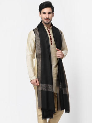 WEAVERS VILLA Poly Wool Self Design Men Shawl(Black)