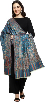 WEAVERS VILLA Polyester Wool Blend Woven Women Shawl(Blue)