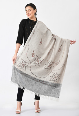 GLADLY Wool Printed Women Shawl(Grey)