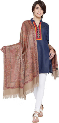 CHOUDHARYRETAILS Wool Woven Women Shawl(Beige)
