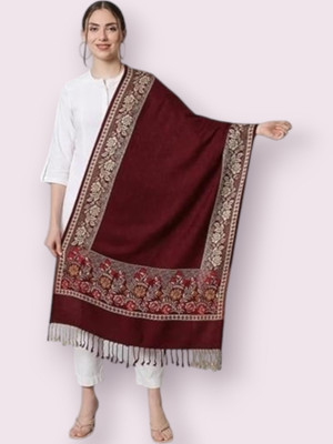 Trandone Wool Embroidered Women Shawl(Maroon)