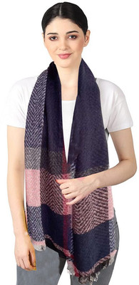 manra Wool Self Design Women Shawl(Blue)