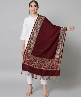 HOC Wool Floral Print Women Shawl(Maroon)