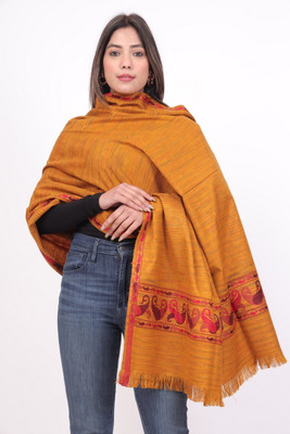 Kti Poly Wool Floral Print Women Shawl(Yellow)