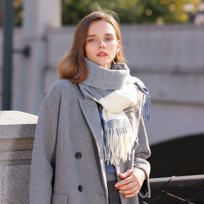 Frackson Acrylic, Wool Solid, Self Design Women Shawl(Blue, White)
