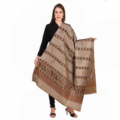 BRAVEZI Polyester Wool Blend Striped, Self Design, Printed Women Shawl(Beige)