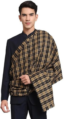 Braid N Cord Wool Checkered Men Shawl(Beige)