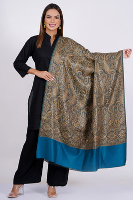 Sprha Wool Self Design Women Shawl(Blue)