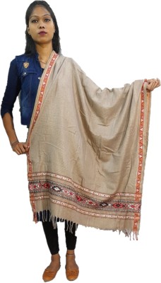 Kashmiri queen Wool Self Design Women Shawl(Beige)