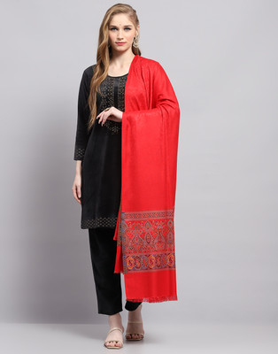 MONTE CARLO Wool Self Design Women Shawl(Red)