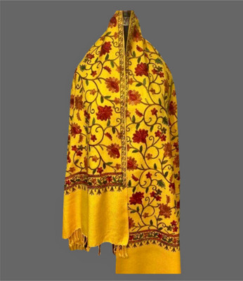 CHOUDHARYRETAILS Wool Embroidered Women Shawl(Yellow)