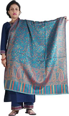 Kashmiri queen Wool Paisley Women Shawl(Blue)