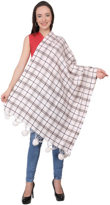 manra Wool Checkered Women Shawl(White)