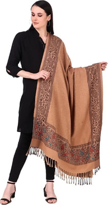 CHOUDHARYRETAILS Polyester Wool Blend Applique Women Shawl(Beige)
