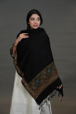 SHIFNEEN Acrylic Embroidered Women Shawl(Black)