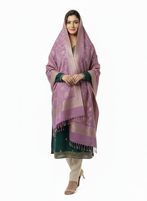 Kriti Wool Floral Print Women Shawl(Pink)