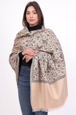 Kti Poly Wool Floral Print Women Shawl(Beige)