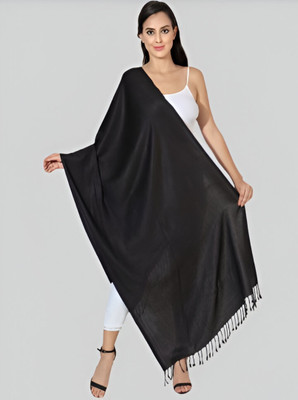 Collective Stitch Cotton Solid Women Shawl(Black)