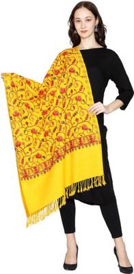 HouseOfCommon Wool Embroidered Women Shawl(Yellow)