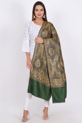 Sprha Wool Self Design Women Shawl(Green)