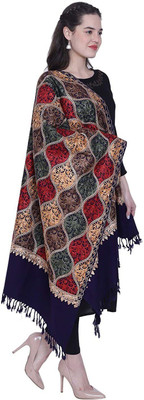 CHOUDHARYRETAILS Wool Embroidered Women Shawl(Dark Blue)