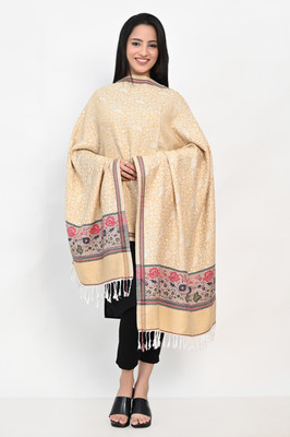 Pink World Wool Embroidered Women Shawl(Beige)