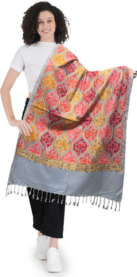 manra Wool Embroidered Women Shawl(Grey)
