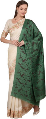 flora&fauana creations Cotton Geometric Print Women Shawl(Green)