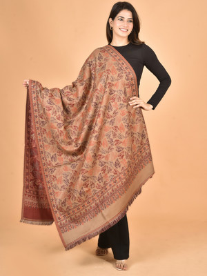 BAISA Wool Floral Print, Woven Women Shawl(Beige)