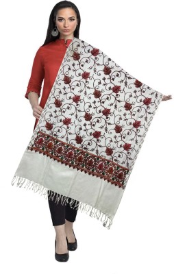 darshan lal and sons Acrylic Embroidered Women Shawl(White)