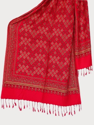 NORTH FASHION Wool Embroidered, Geometric Print, Self Design Women Shawl(Red)