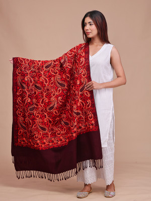 swi stylish Wool Embroidered Women Shawl(Multicolor)