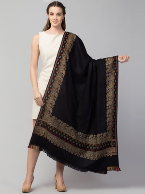 Weave Street Wool Woven Women Shawl(Black)