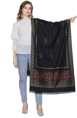 Kti Viscose, Acrylic Floral Print Women Shawl(Black)
