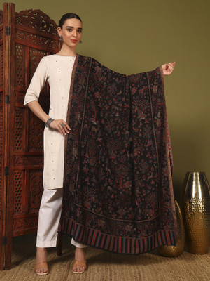 Kanidar Wool Self Design Women Shawl(Black)