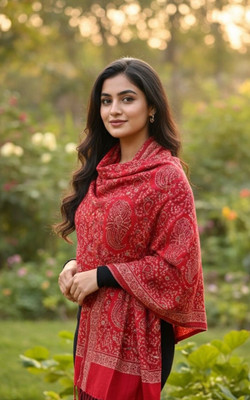 Fashionpoint Wool Solid Women Shawl(Red, Multicolor)