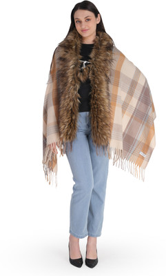 manra Wool Checkered Women Shawl(Yellow)