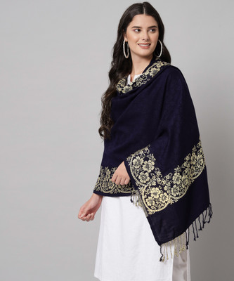 WILLEY Wool Embroidered Women Shawl(Dark Blue)