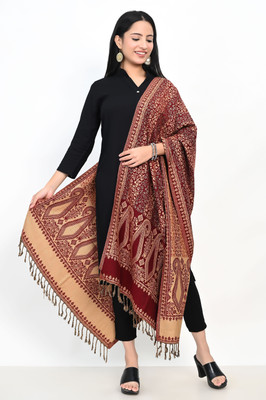 Pink World Wool Woven Women Shawl(Maroon)